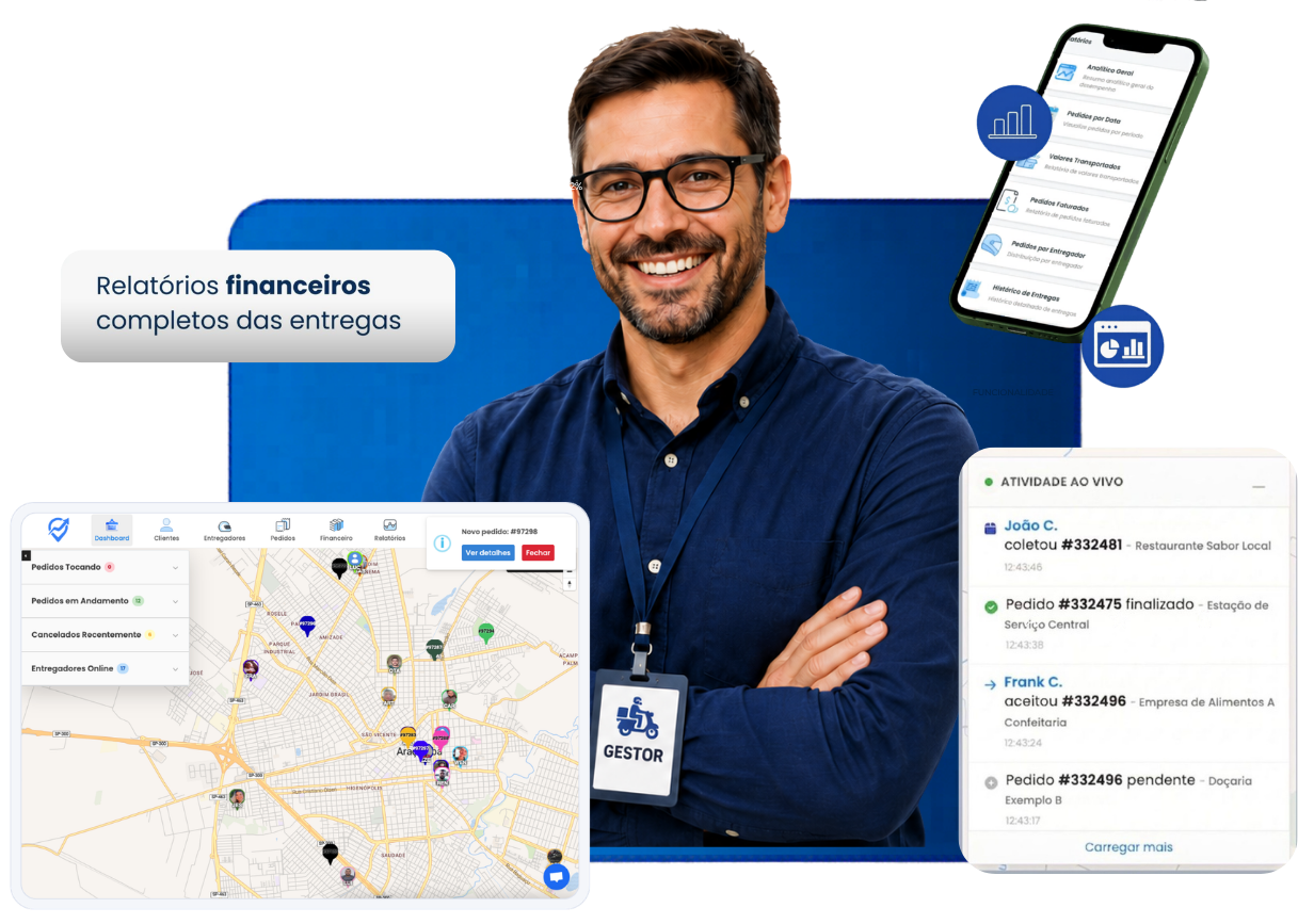 Gestor da empresa de entregas operando o sistema